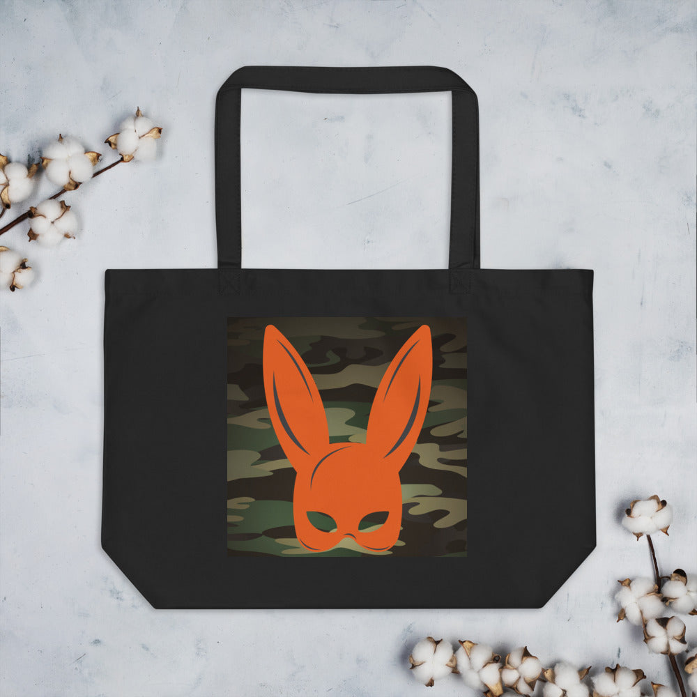 DSTB Daddys Secret Tool Box Orange Camo Rabbit Logo Large organic tote bag