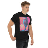 Rogue Randy Tee by Daddy's Secret Toolbox is a butch daddy with a hot pink tint with yellow and teal accents. Randy is muscular, bearded and wearing aviator sunglasses. He's Hot. 