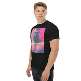 Rogue Randy Tee by Daddy's Secret Toolbox is a butch daddy with a hot pink tint with yellow and teal accents. Randy is muscular, bearded and wearing aviator sunglasses. He's Hot. 