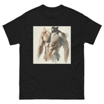 Porn legend and God Al Parker inspired watercolor graphic of the big dick hairy sex god who loved big juicy dicks and cocks. Sexy t-shirt perfect for the gym or a night out. Super chill and comfortable. Makes a great gift. Holiday. Gym wear. Club wear. Sex gear. Sexy. Muted tan graphic. Black. Premium cotton.