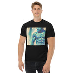 Gay muscular man with. beard rippling bulging muscles. T-shirt in a watercolor design great for dates the gym club wear going out. Super sexy fit. Black tee with watercolor blue graphic. great for gifts
Black front