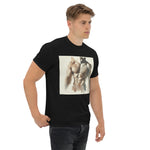 Porn legend and God Al Parker inspired watercolor graphic of the big dick hairy sex god who loved big juicy dicks and cocks. Sexy t-shirt perfect for the gym or a night out. Super chill and comfortable. Makes a great gift. Holiday. Gym wear. Club wear. Sex gear. Sexy. Muted tan graphic. Black. Premium cotton. Model 1