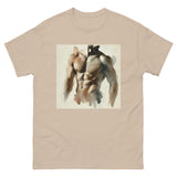 Porn legend and God Al Parker inspired watercolor graphic of the big dick hairy sex god who loved big juicy dicks and cocks. Sexy t-shirt perfect for the gym or a night out. Super chill and comfortable. Makes a great gift. Holiday. Gym wear. Club wear. Sex gear. Sexy. Muted tan graphic. Sant tan color. Premium cotton.