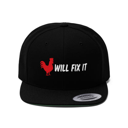ROOSTER WILL FIX IT Unisex Flat Bill Hat